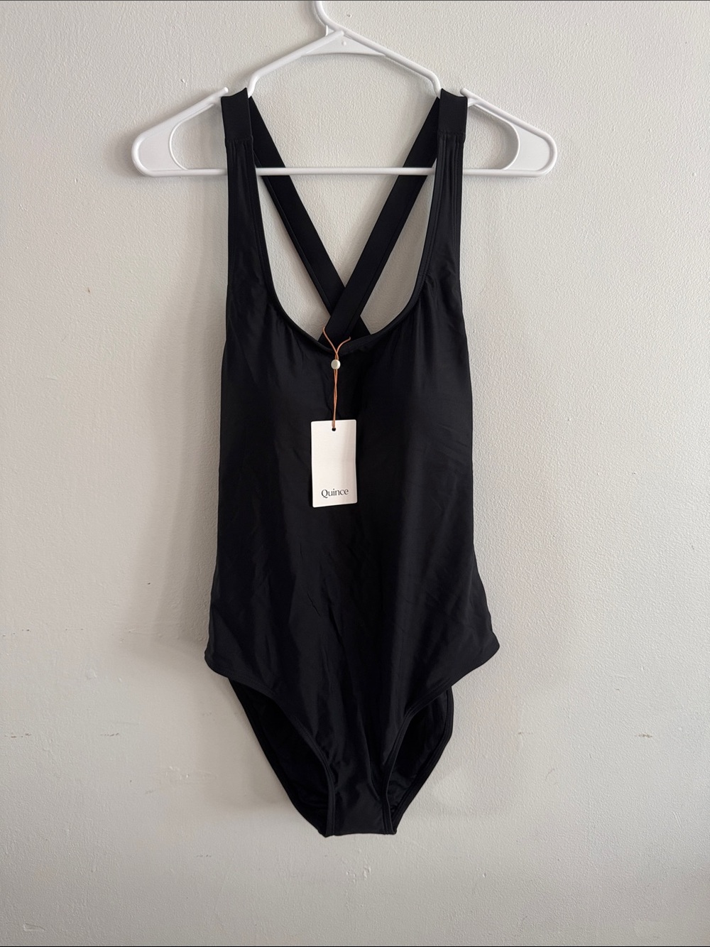 NWT Quince Black Italian Cross-Back One-Piece Swimsuit Sz L